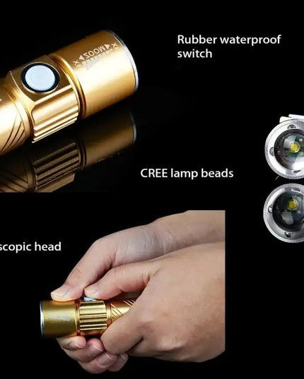 Cree Q5 LED Ficklampa med Zoom – 3 Ljuslägen och 180LM – Kompakt 18650-modell