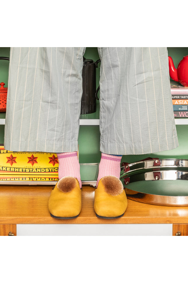 Pompom Tassle Brown Slippers
