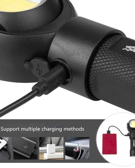 SKYWOLFEYE 360° Roterbar USB-Uppladdningsbar LED Ficklampa med Magnet och COB-arbetsljus