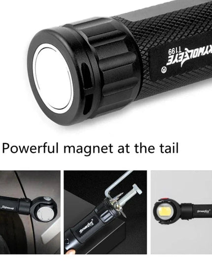 SKYWOLFEYE 360° Roterbar USB-Uppladdningsbar LED Ficklampa med Magnet och COB-arbetsljus