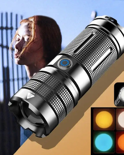 X3 LED Ficklampa med Zoom, RGB-ljus och Powerbank-funktion – 1100lm