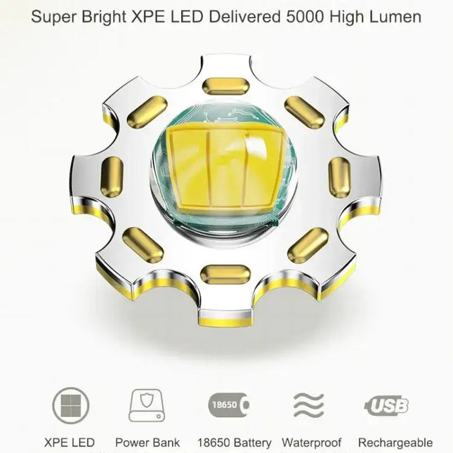 Kraftfull LED-ficklampa med zoom, 1800 mAh batteri och USB-laddning