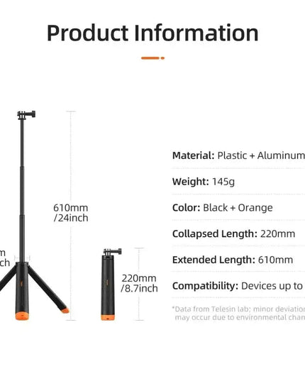 Telesin Flytande Selfiepinne Tripod  220 - 610mm med fäste för GoPro