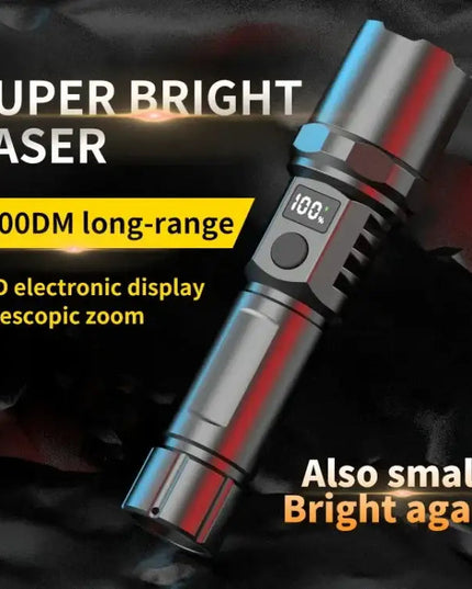 Uppladdningsbar LED ficklampa med zoom och LCD-display – 3000 mAh