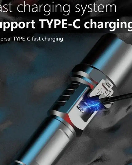 Uppladdningsbar LED ficklampa med zoom och LCD-display – 3000 mAh