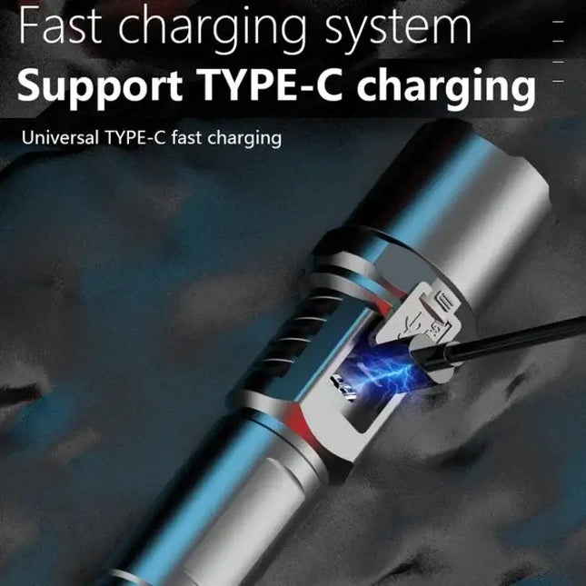 Uppladdningsbar LED ficklampa med zoom och LCD-display – 3000 mAh