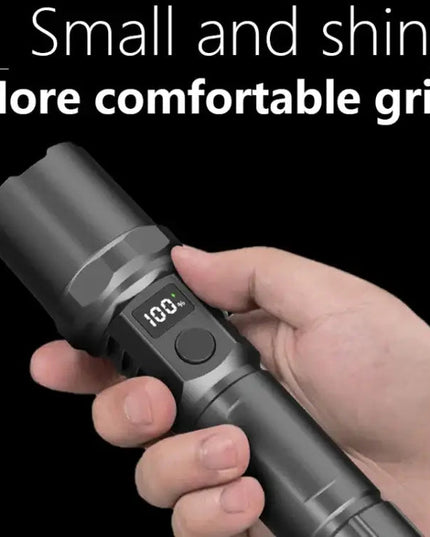 Uppladdningsbar LED ficklampa med zoom och LCD-display – 3000 mAh