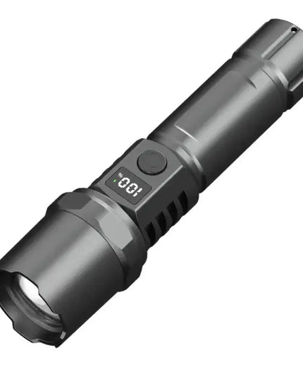 Uppladdningsbar LED ficklampa med zoom och LCD-display – 3000 mAh