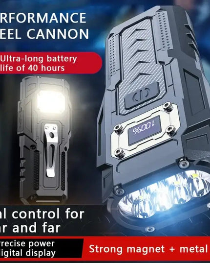 Kraftfull mini nyckellampa med magnet, LCD-display och dubbla ljuslägen