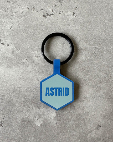 Blå namnbricka till hund - Typsnitt Anton