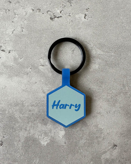 Blå namnbricka till hund - Typsnitt Tea