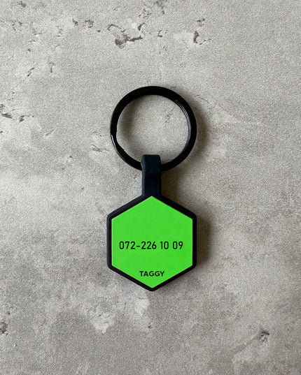 Grön nambricka till hund - Typsnitt Tea