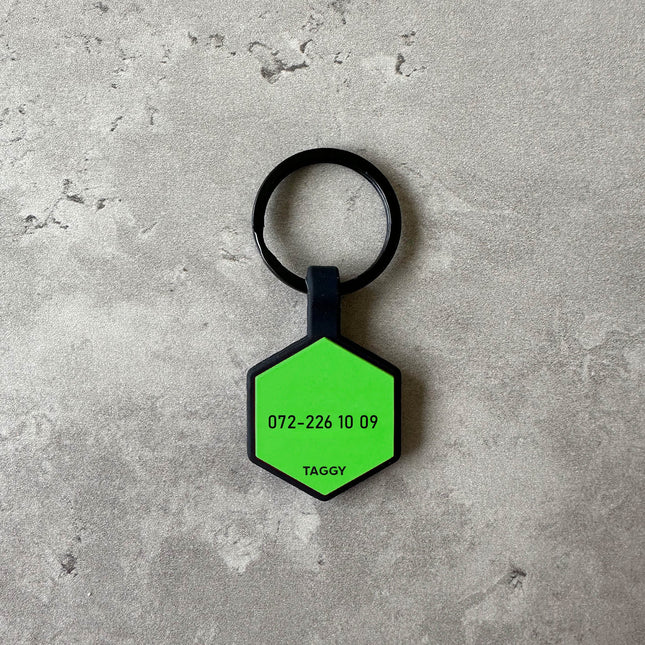 Grön namnbricka till hund - Typsnitt Anton