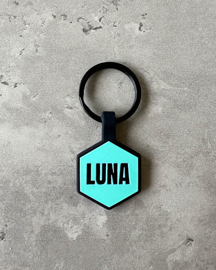 Turkos namnbricka till hund - Typsnitt Anton