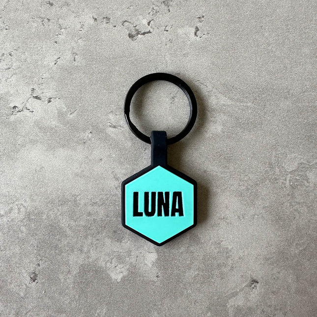 Turkos namnbricka till hund - Typsnitt Anton