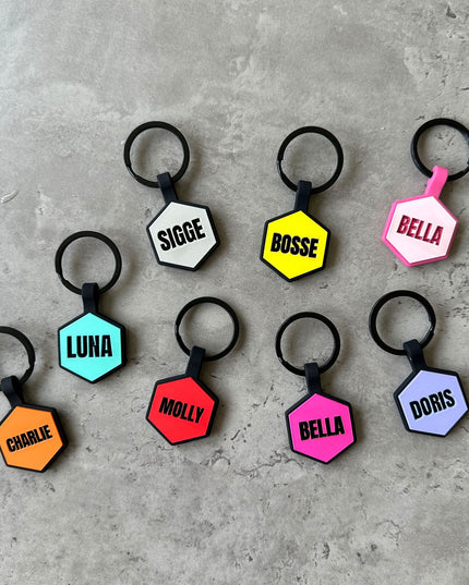 Turkos namnbricka till hund - Typsnitt Anton