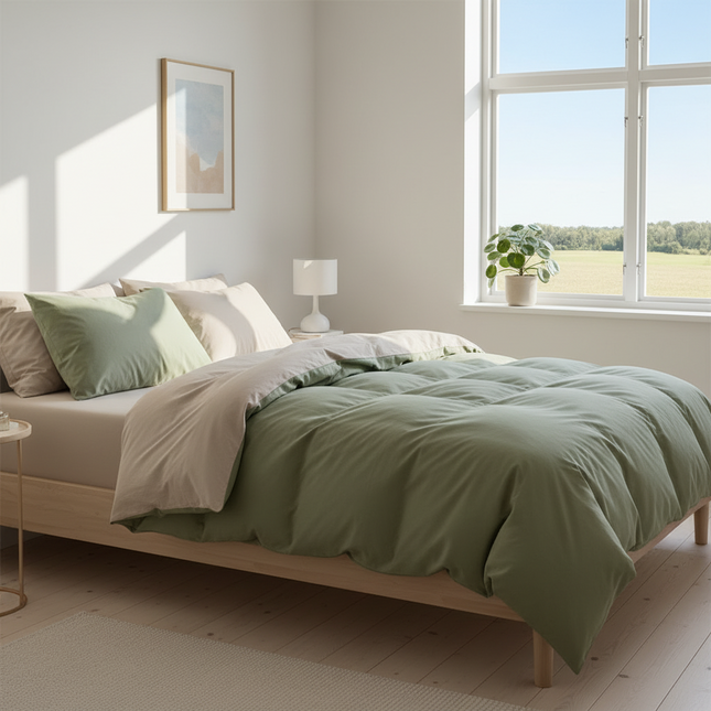 ZENTO Påslakanset 4 delar Grön & Beige 150x200cm