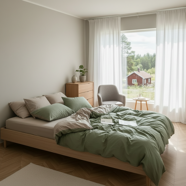 ZENTO Påslakanset 4 delar Grön & Beige 150x200cm