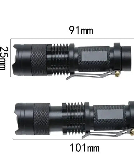 Kompakt LED-ficklampa med zoom – Vattentålig mini ficklampa för arbete och friluftsliv
