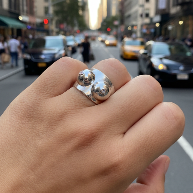 Boobs silver ring