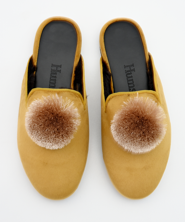 Pompom Tassle Brown Slippers