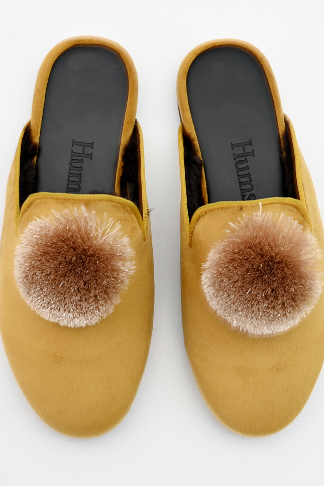 Pompom Tassle Brown Slippers