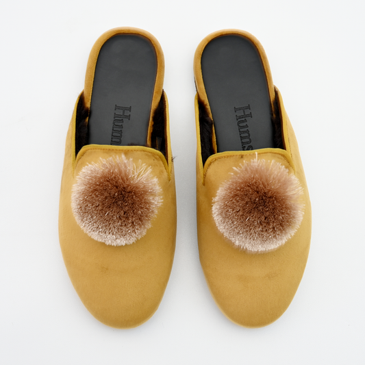 Pompom Tassle Brown Slippers